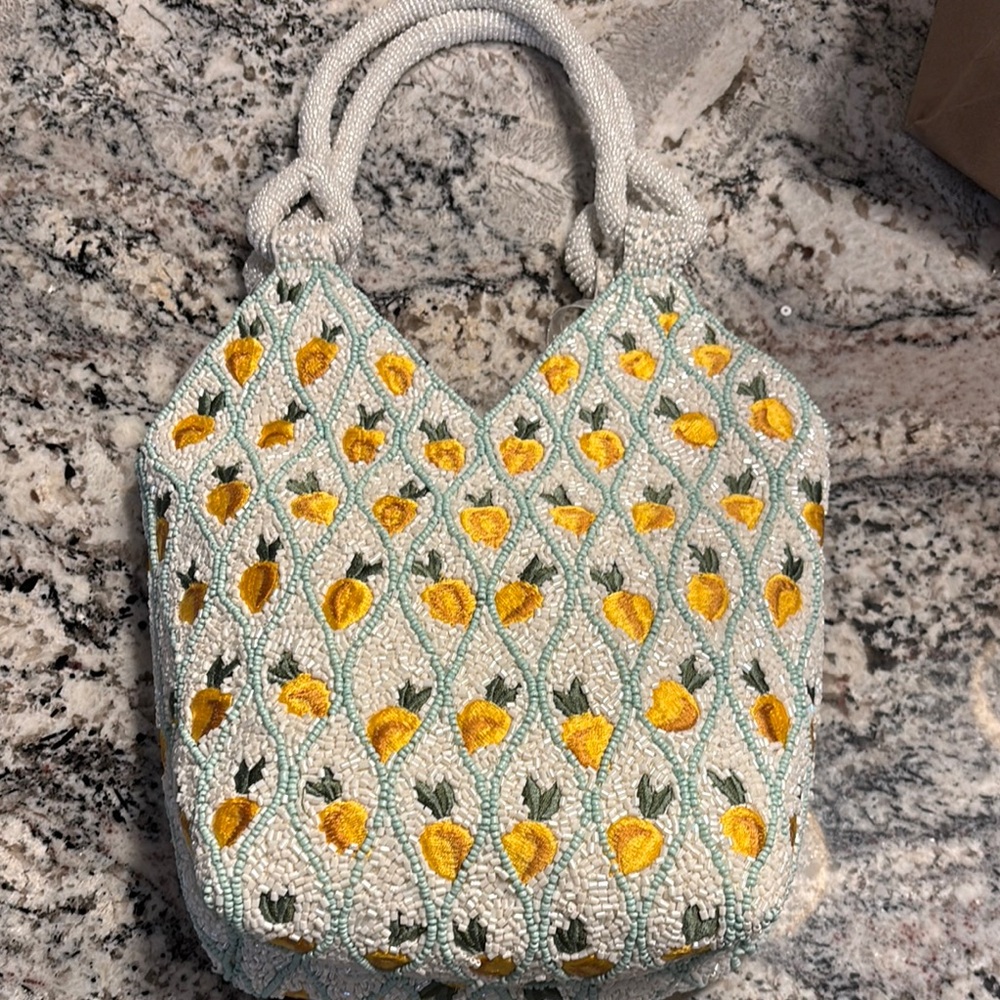Viral Floral Beaded Handbag - Yellow and Cream